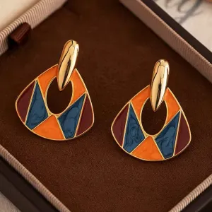 Retro Temperament Splicing Multicolor Enamel Earrings