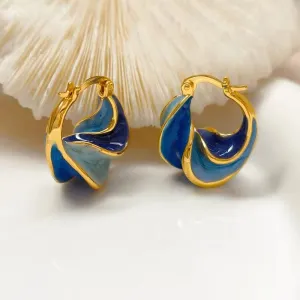 Retro Unique Wave Two-Tone Enamel Hoop Earrings