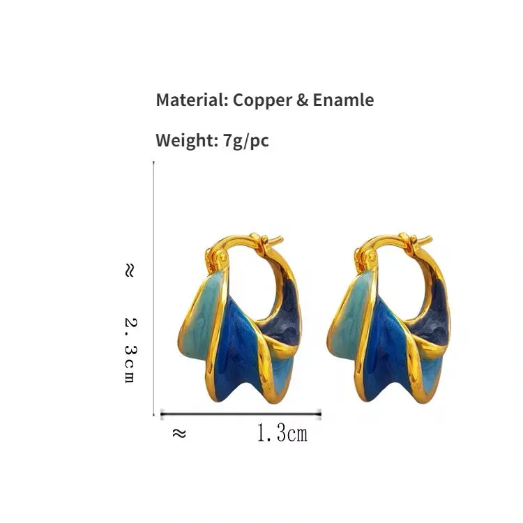 Retro Unique Wave Two-Tone Enamel Hoop Earrings