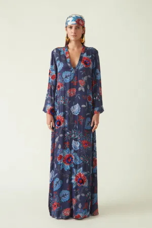 Rockefeller Holidays I  Salawai Printed Kaftan with Embellishments Satin Navy/Red Java collection 4JV-16