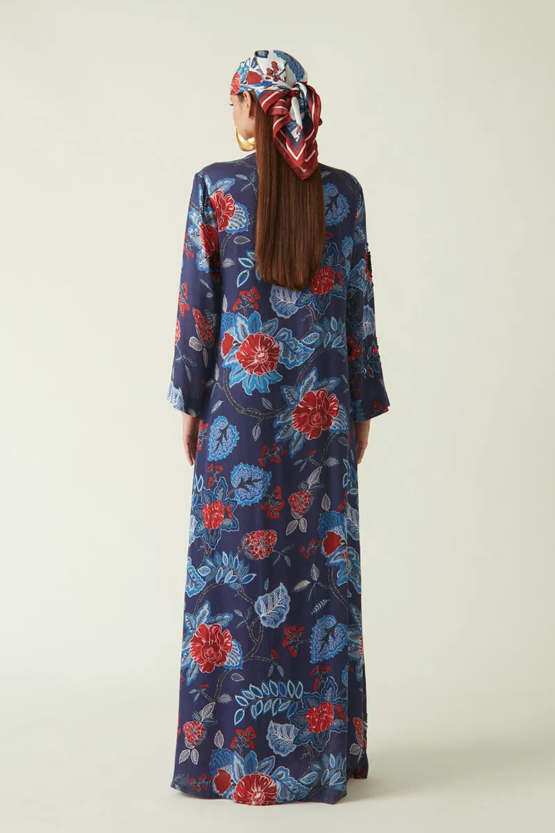Rockefeller Holidays I  Salawai Printed Kaftan with Embellishments Satin Navy/Red Java collection 4JV-16
