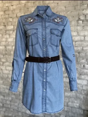 Rockmount Ranchwear Flying Swallows Denim Dress with Embroidery