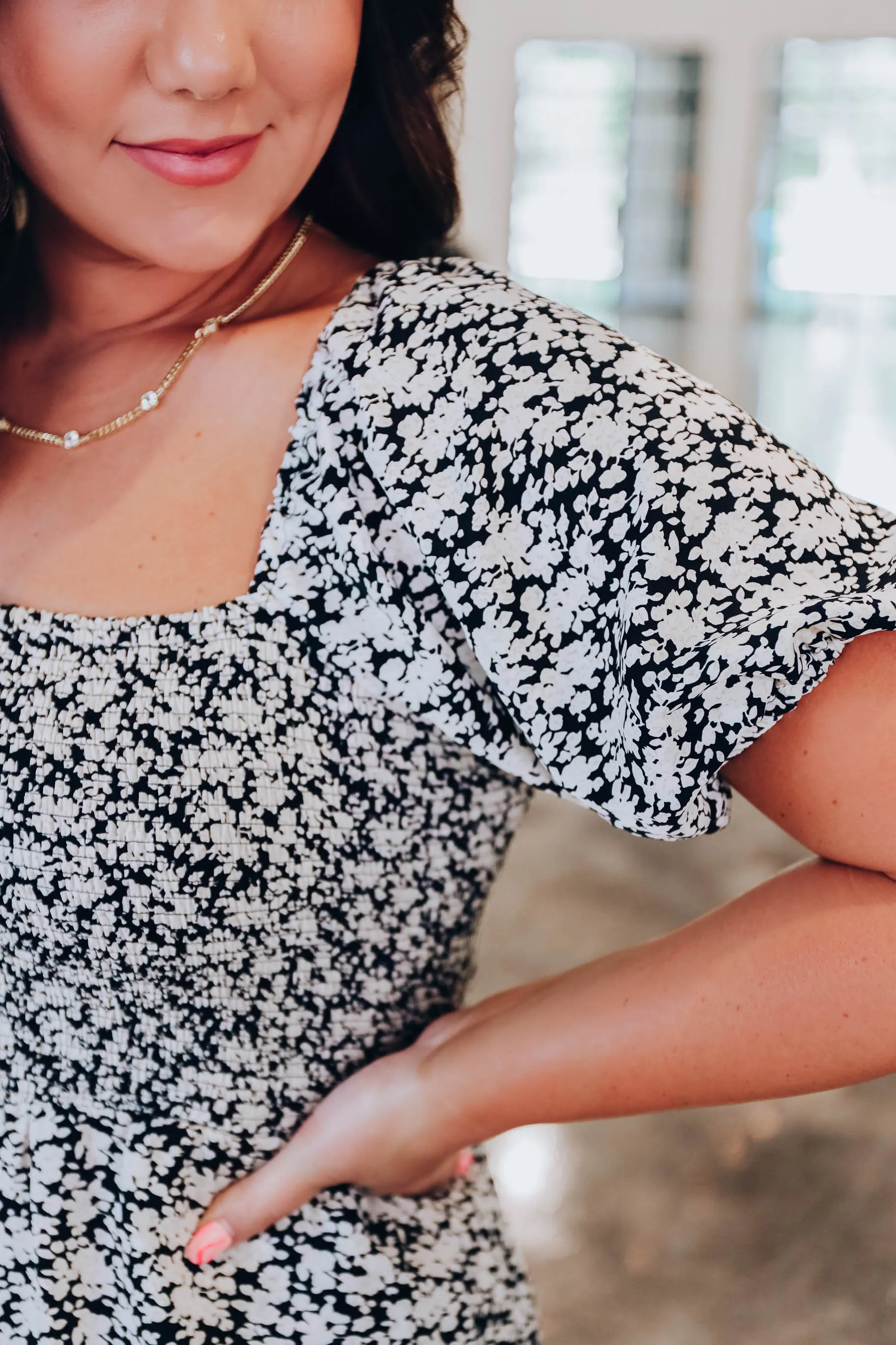 Sadie Smocked Floral Jumpsuit - Black