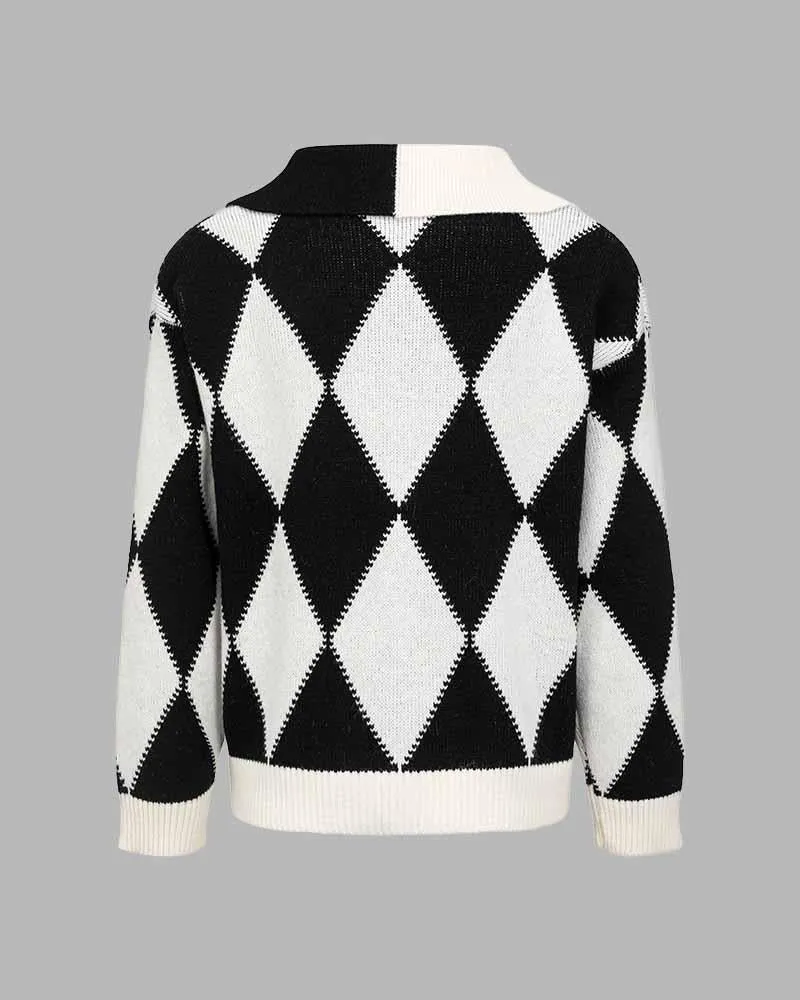 Saks Check Polo Fuzz Sweater