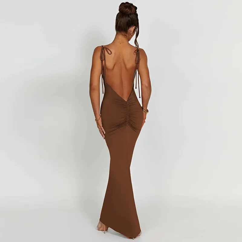 Sexy Backless Pleated Slim Sling Dress