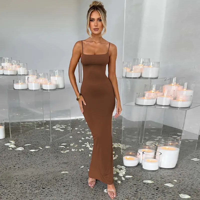 Sexy Backless Pleated Slim Sling Dress