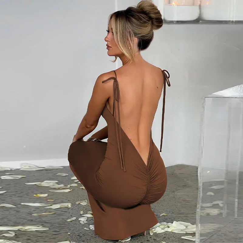 Sexy Backless Pleated Slim Sling Dress