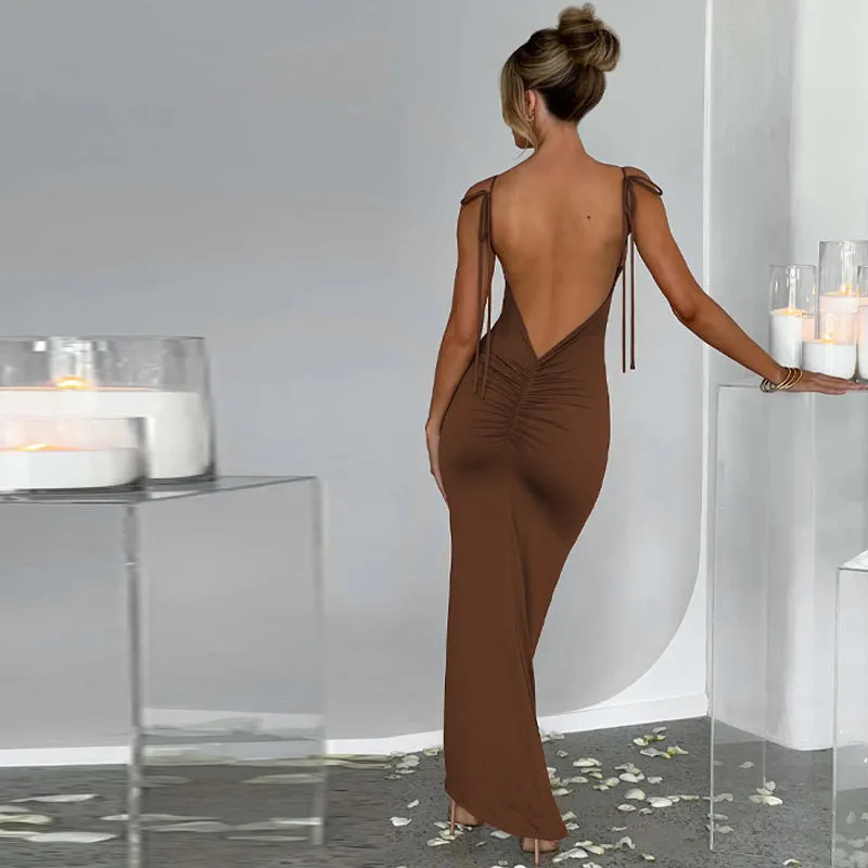 Sexy Backless Pleated Slim Sling Dress
