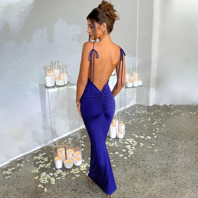 Sexy Backless Pleated Slim Sling Dress