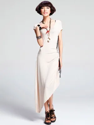 side drawstring asymmetric maxi dress