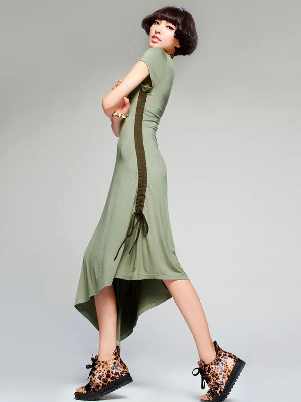 side drawstring asymmetric maxi dress