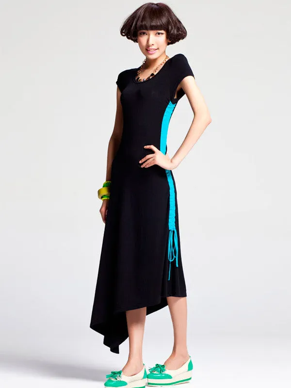 side drawstring asymmetric maxi dress