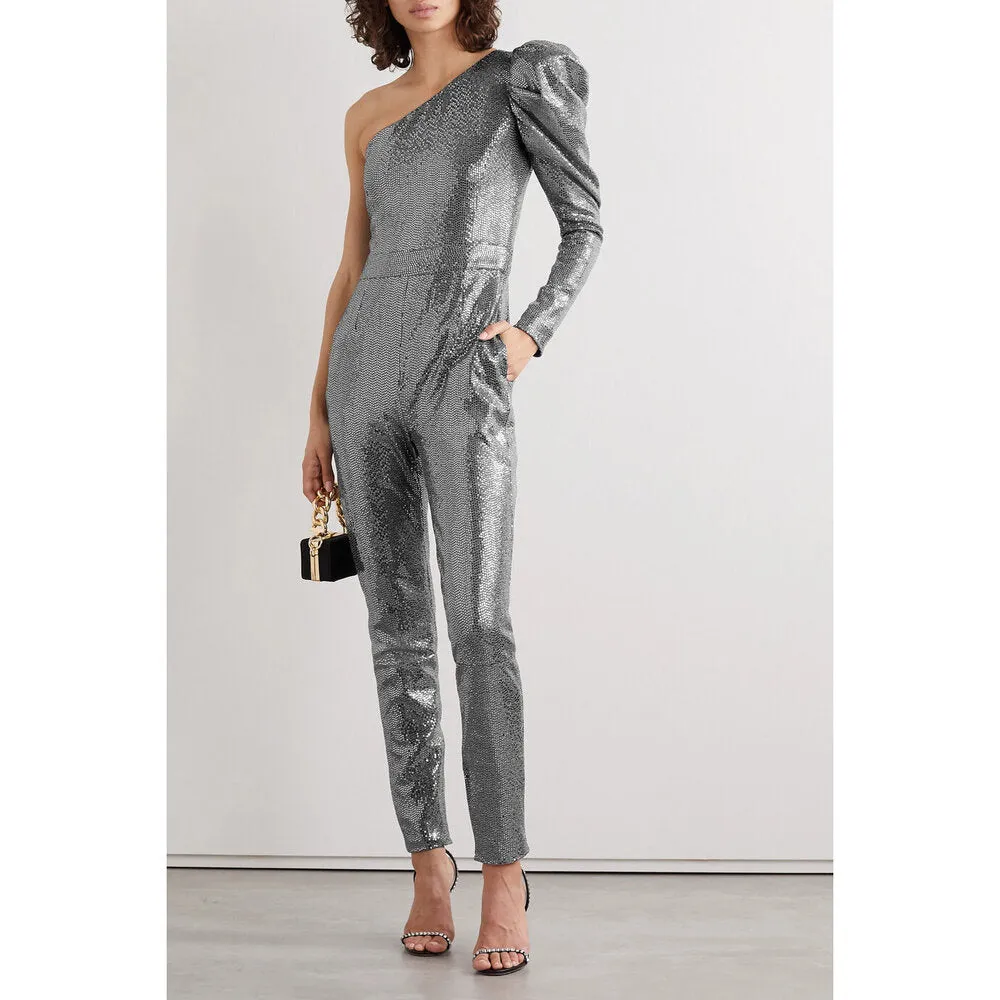 Silver Stretch Sequin Jumpsuit