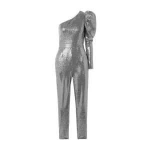 Silver Stretch Sequin Jumpsuit