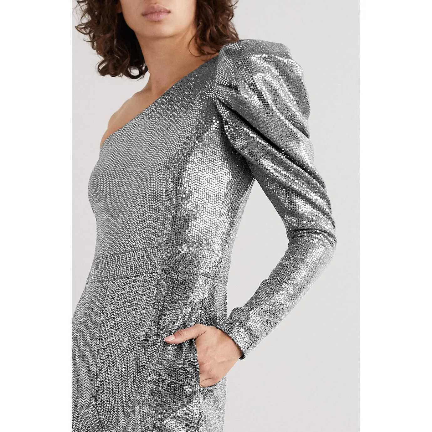 Silver Stretch Sequin Jumpsuit