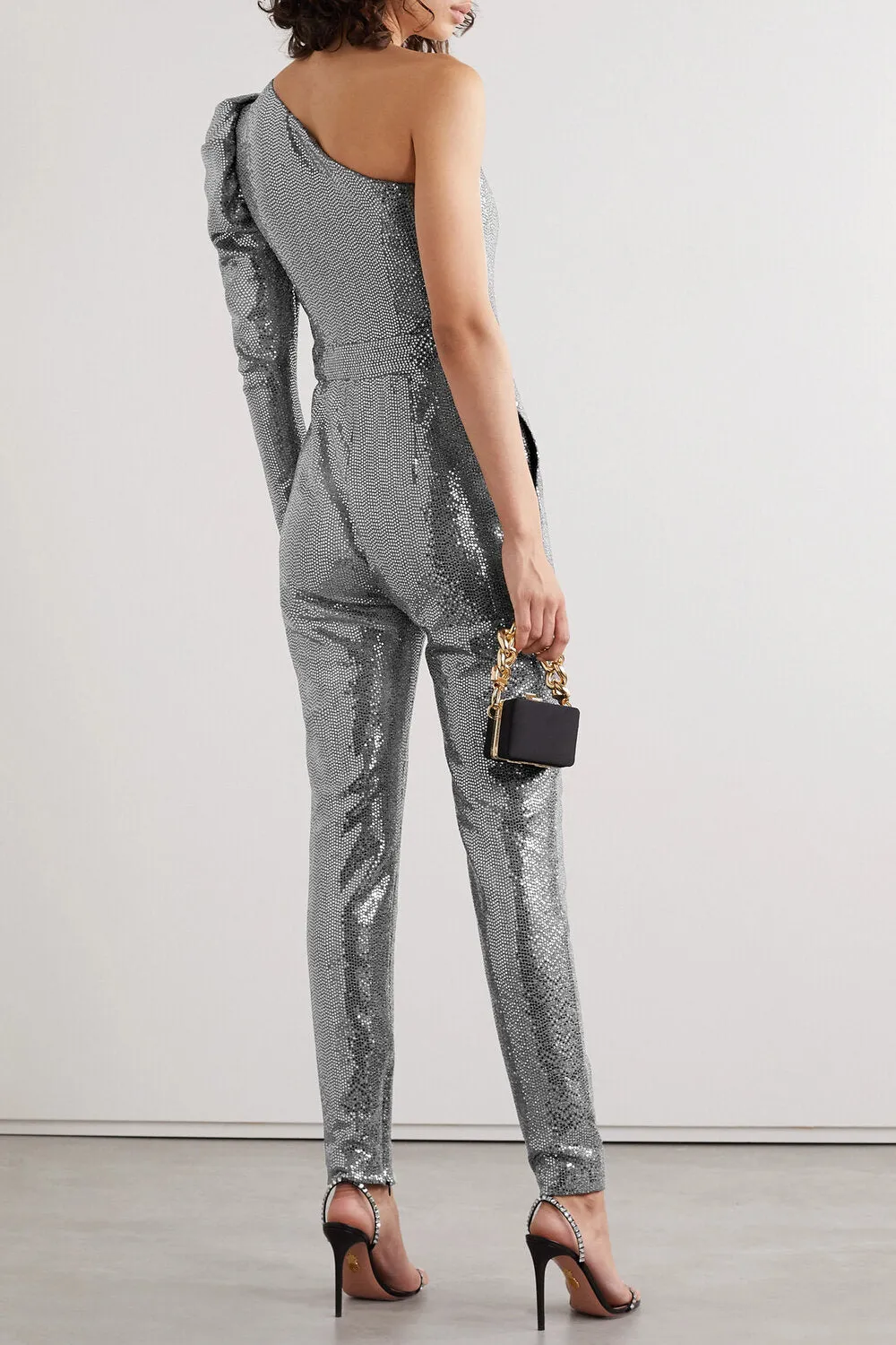 Silver Stretch Sequin Jumpsuit