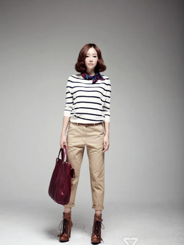 simple back buckle striped top