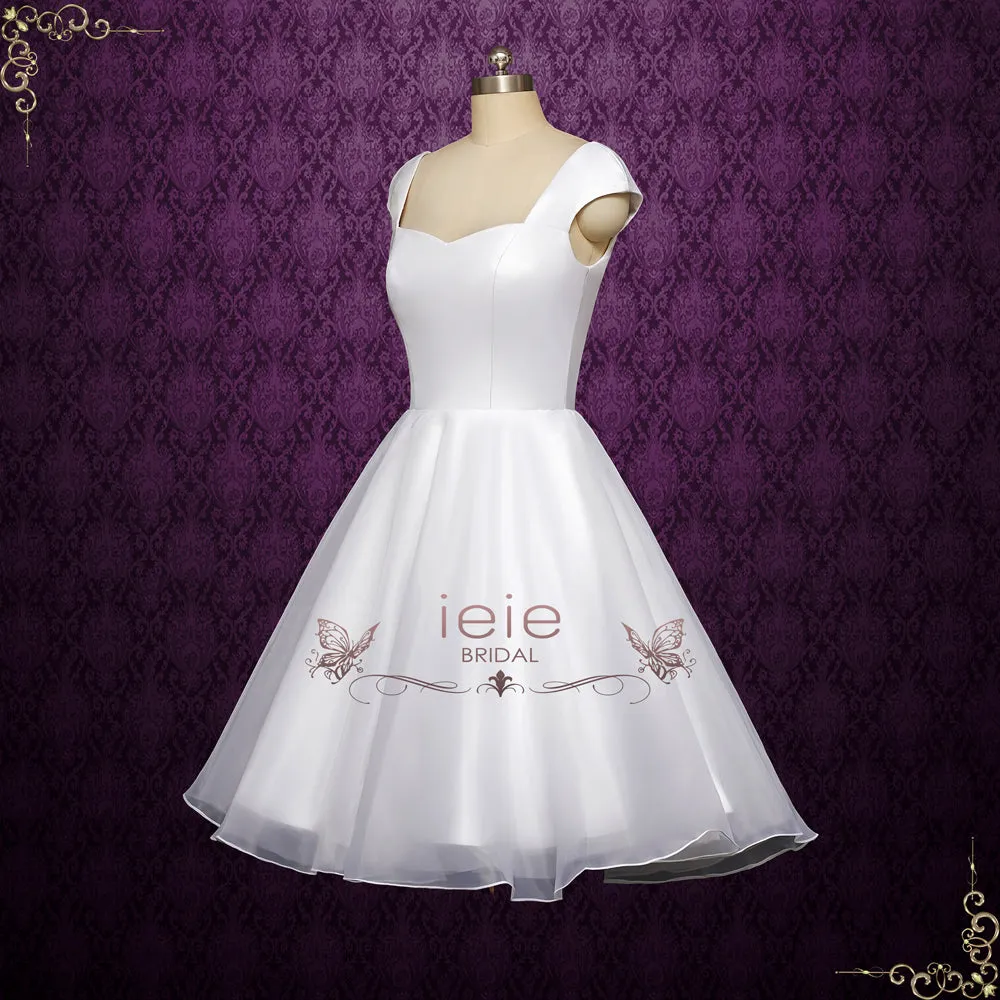 Simple Short Satin Organza Wedding Dress with Cap Sleeves | AYANI