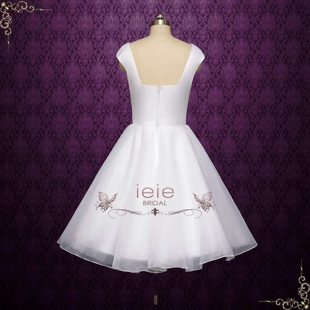 Simple Short Satin Organza Wedding Dress with Cap Sleeves | AYANI