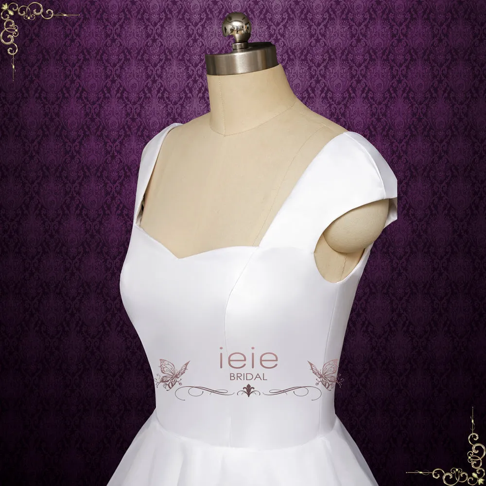 Simple Short Satin Organza Wedding Dress with Cap Sleeves | AYANI