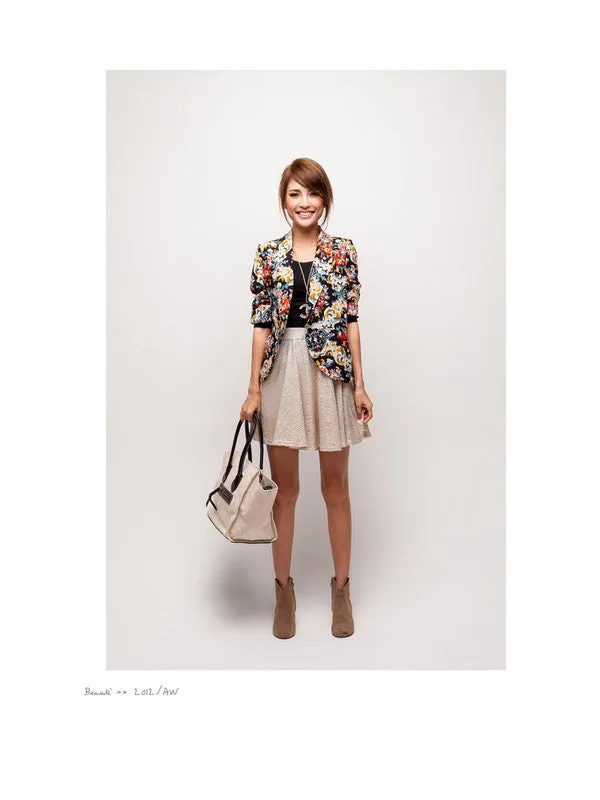 single button floral print chiffon jacket