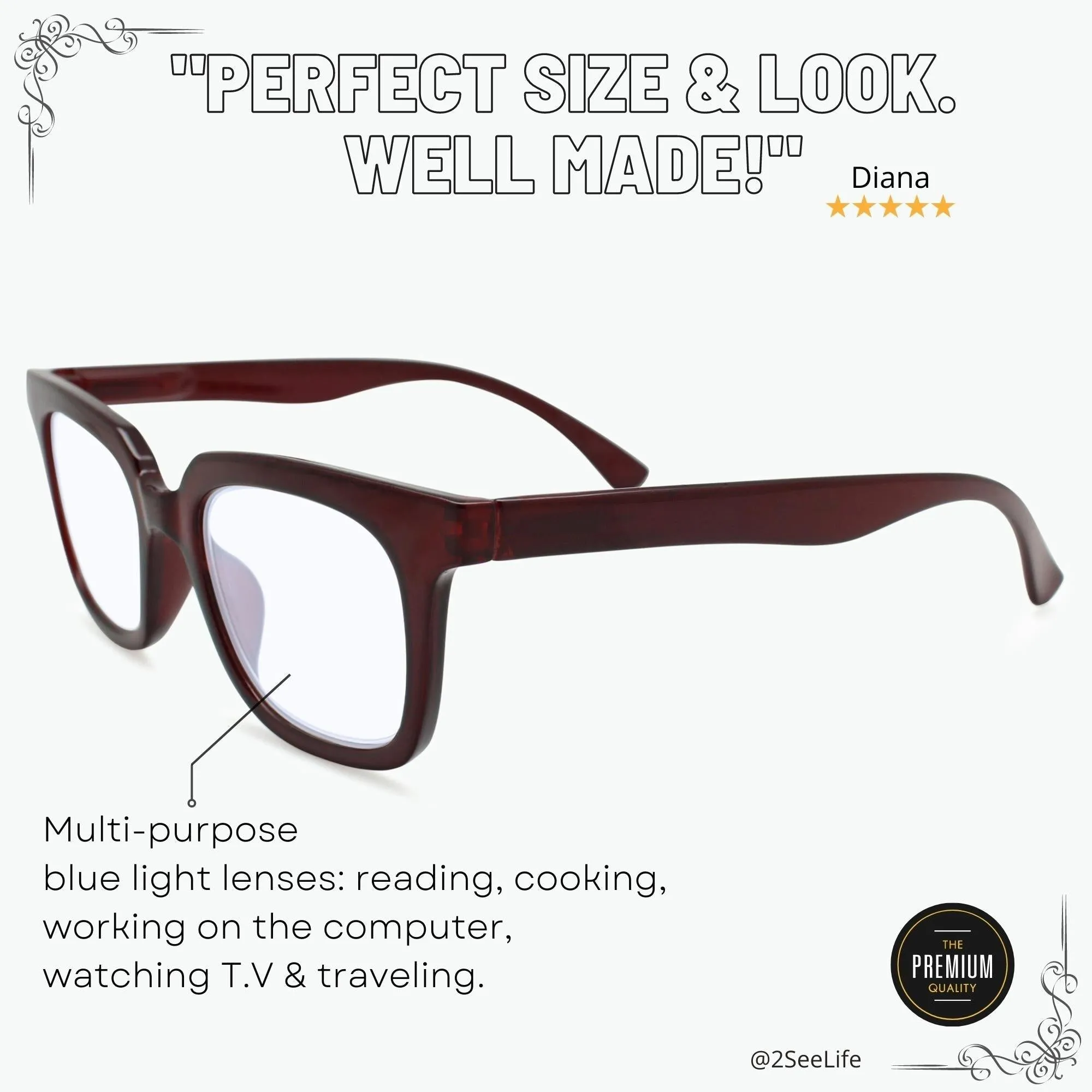 Small Face Reading Glasses Square Frame | R-833P
