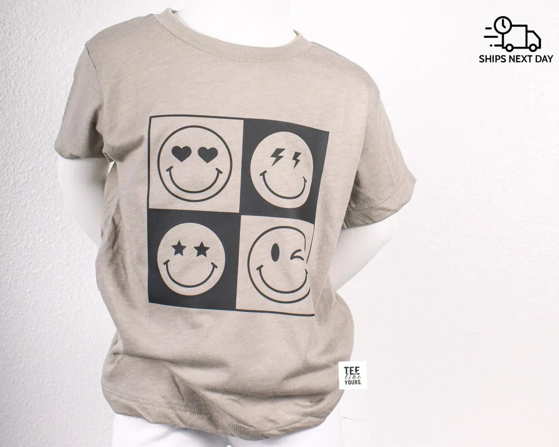 Smiley Face Retro Sibling Shirts | Siblings Matching T-shirts | Good Vibes only shirt for Brothers and Sisters | Boy and Girl Smiling Shirt