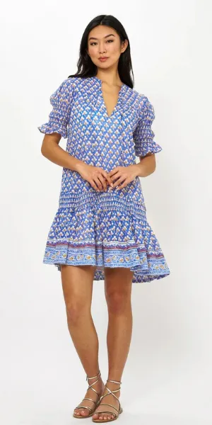 Smocked Drop Mini Dress in Clover Blue