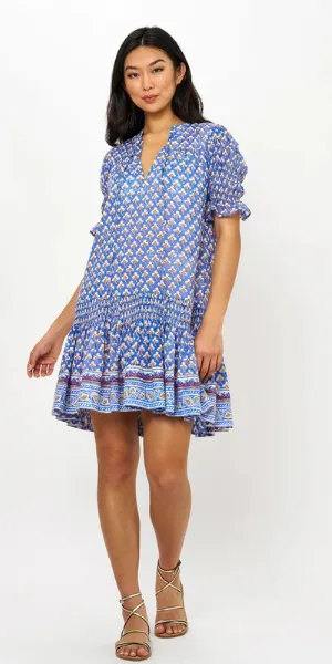 Smocked Drop Mini Dress in Clover Blue