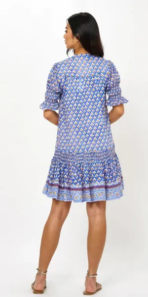 Smocked Drop Mini Dress in Clover Blue