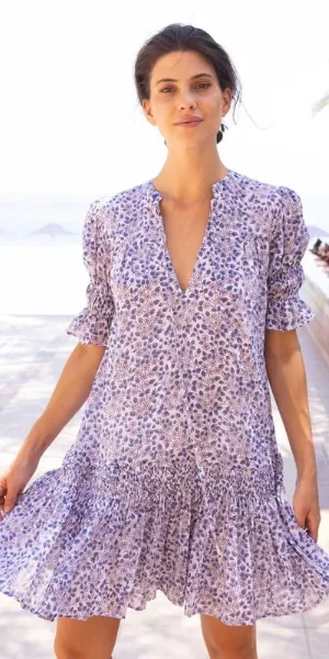 Smocked Drop Mini Dress in Portland Blue