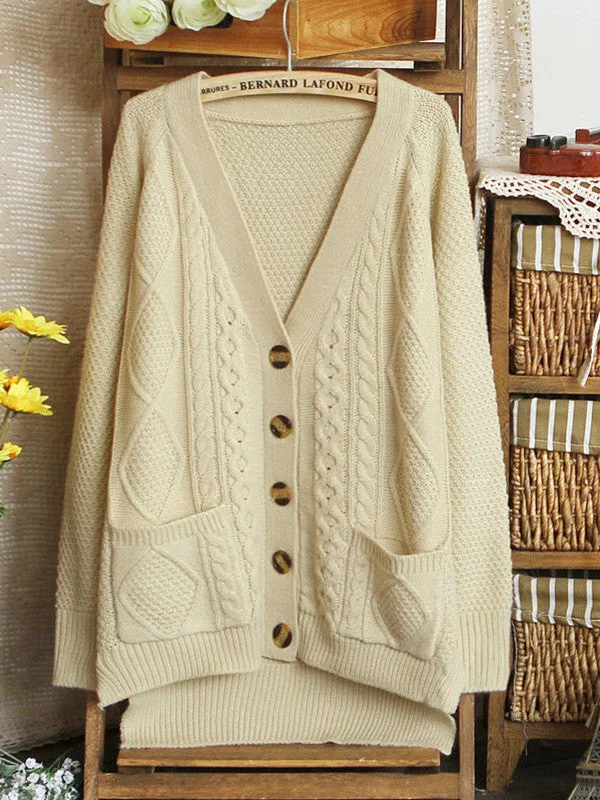square pocket loose knit cardigan
