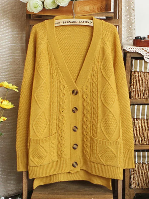 square pocket loose knit cardigan
