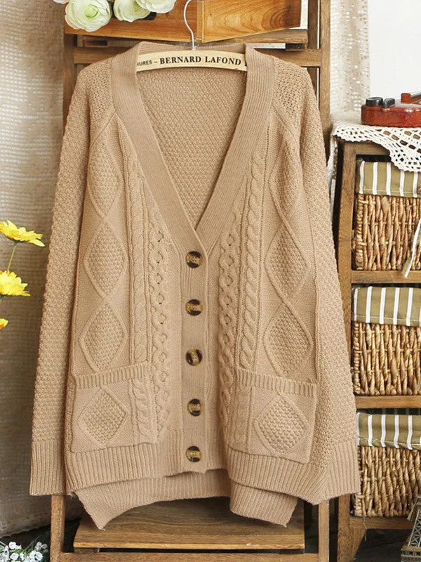 square pocket loose knit cardigan