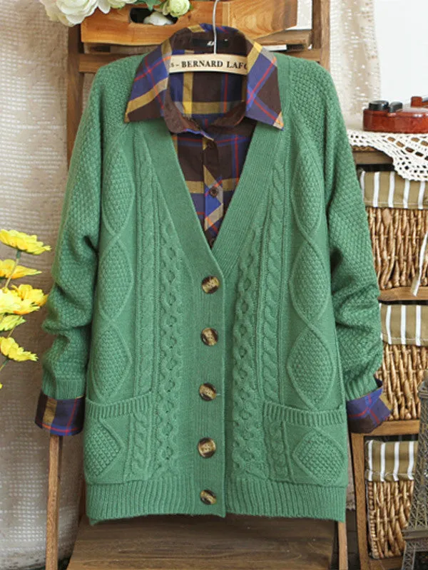 square pocket loose knit cardigan
