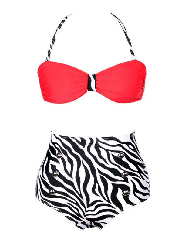 striped knot bikini set
