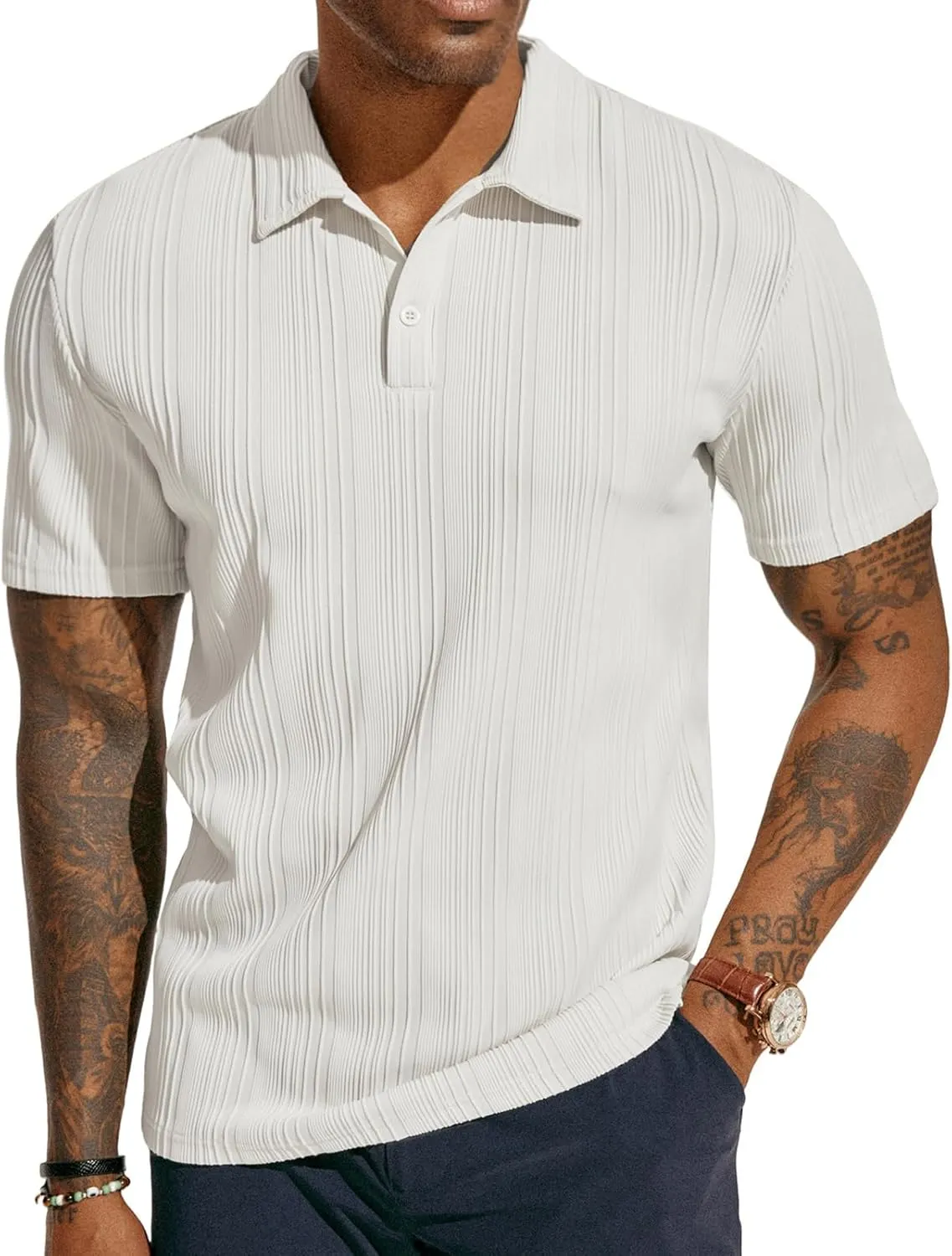 Stylish Textured Polo Shirt Golf Fit, Casual for ATLASORA – Reduced cost Knit or Summer Data-driven Wear Stretchy Regular & Men's
