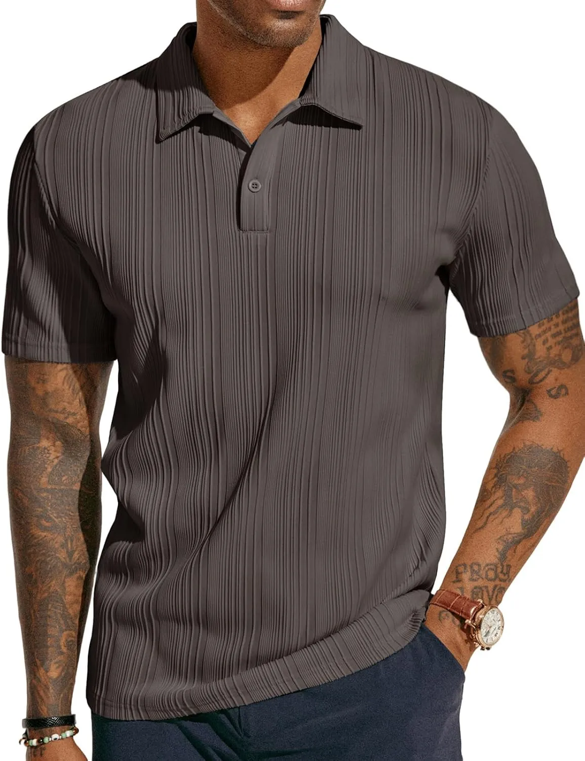 Stylish Textured Polo Shirt Golf Fit, Casual for ATLASORA – Reduced cost Knit or Summer Data-driven Wear Stretchy Regular & Men's