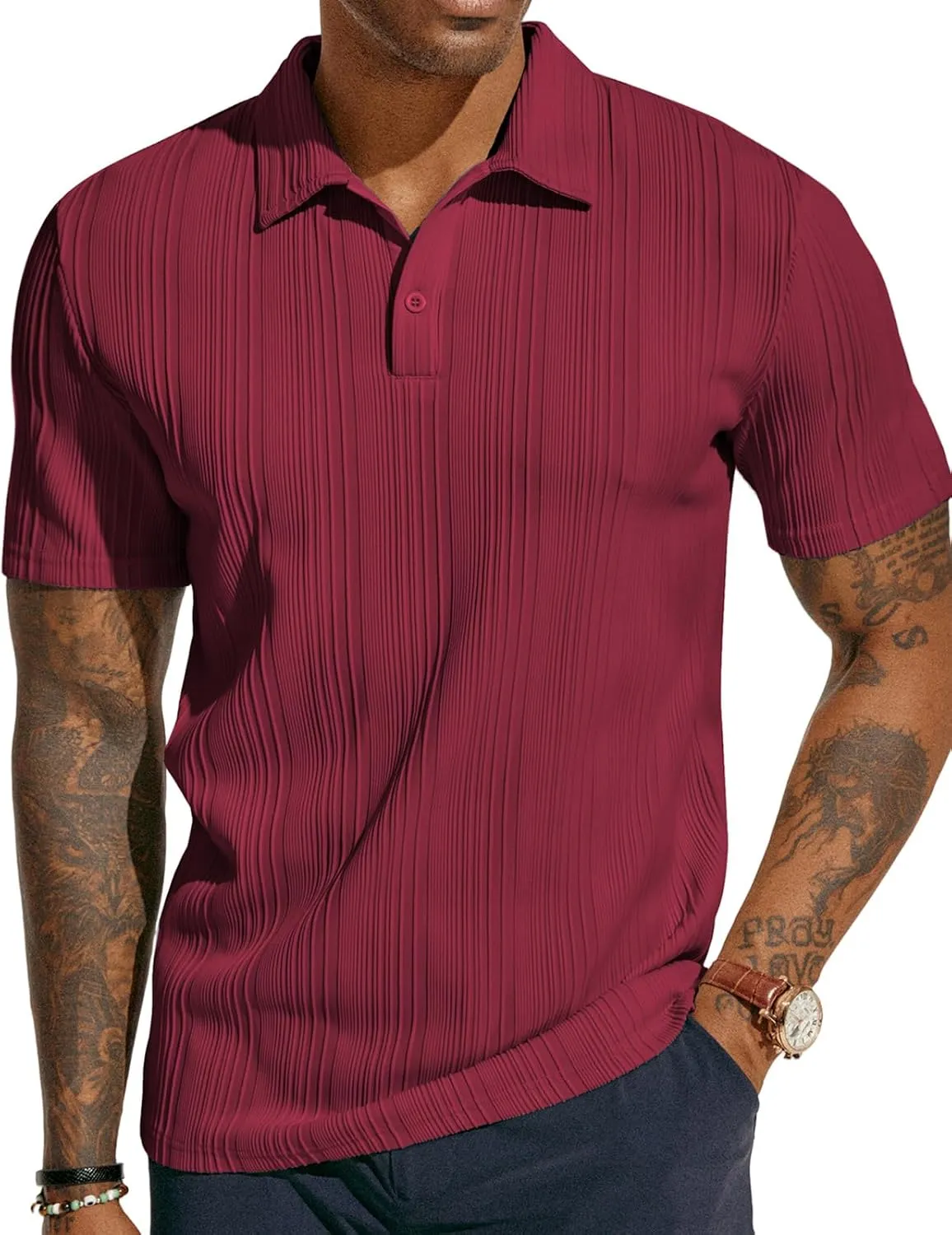 Stylish Textured Polo Shirt Golf Fit, Casual for ATLASORA – Reduced cost Knit or Summer Data-driven Wear Stretchy Regular & Men's