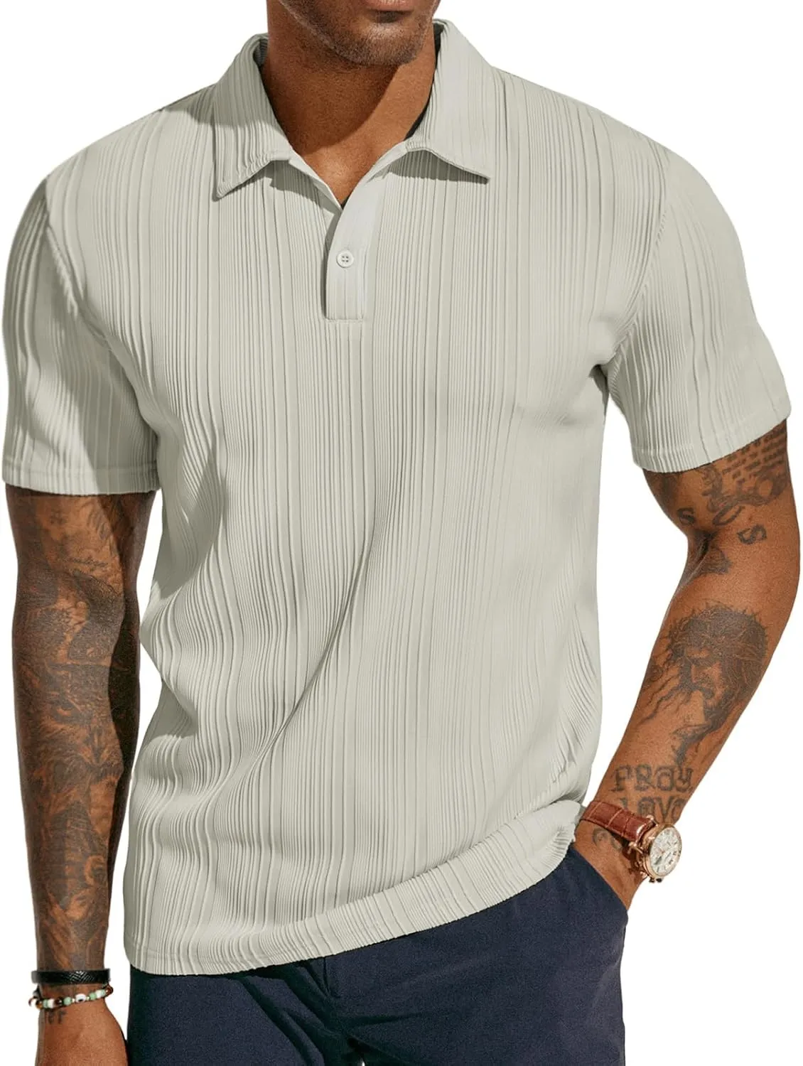 Stylish Textured Polo Shirt Golf Fit, Casual for ATLASORA – Reduced cost Knit or Summer Data-driven Wear Stretchy Regular & Men's