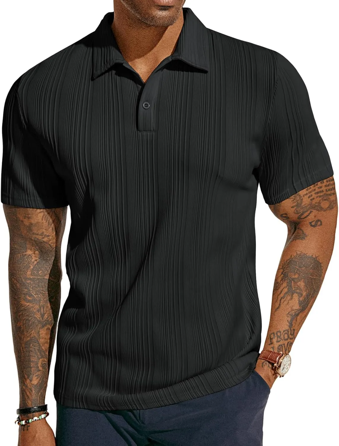 Stylish Textured Polo Shirt Golf Fit, Casual for ATLASORA – Reduced cost Knit or Summer Data-driven Wear Stretchy Regular & Men's