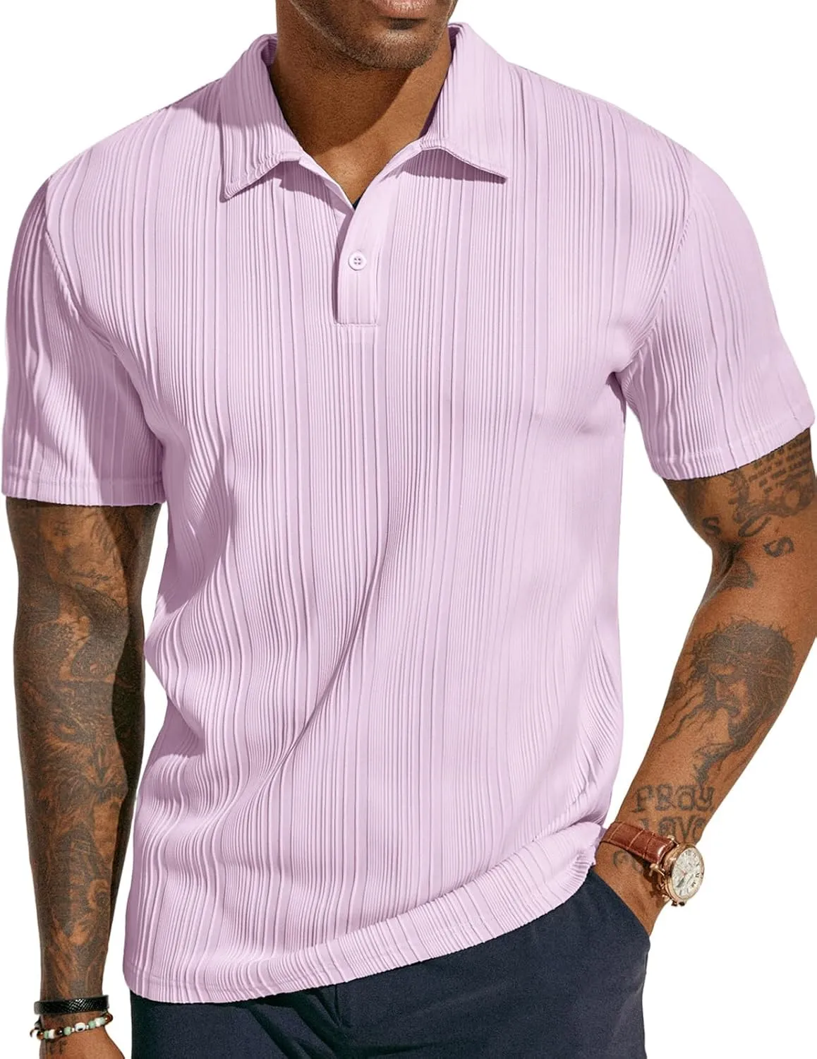Stylish Textured Polo Shirt Golf Fit, Casual for ATLASORA – Reduced cost Knit or Summer Data-driven Wear Stretchy Regular & Men's