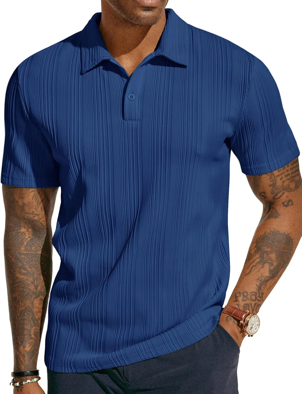 Stylish Textured Polo Shirt Golf Fit, Casual for ATLASORA – Reduced cost Knit or Summer Data-driven Wear Stretchy Regular & Men's