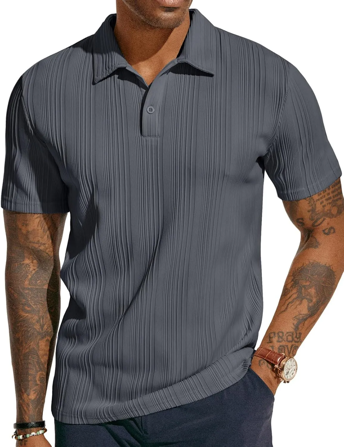 Stylish Textured Polo Shirt Golf Fit, Casual for ATLASORA – Reduced cost Knit or Summer Data-driven Wear Stretchy Regular & Men's