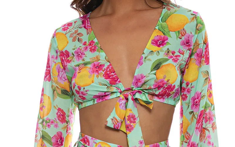 Tie Front Crop-Tie Waist Shorts Bikini ::RET
