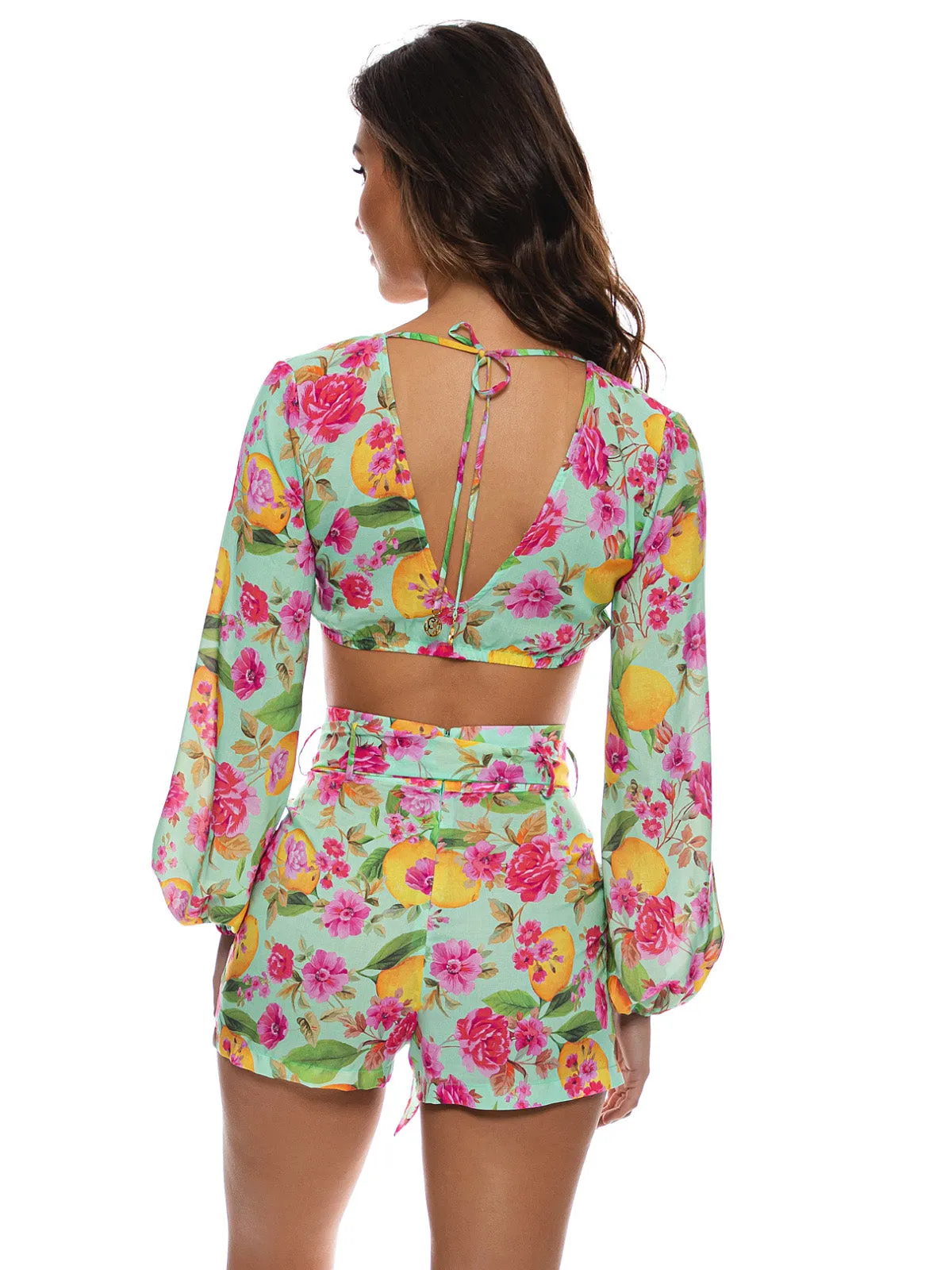 Tie Front Crop-Tie Waist Shorts Bikini ::RET