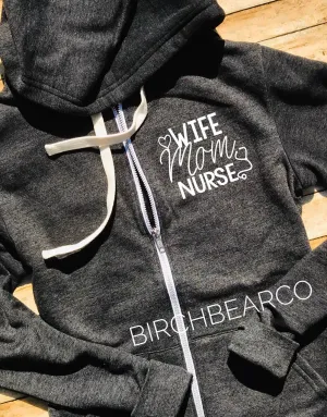 Triblend Unisex Fleece Zipper Hoodie - Wife Mom Nurse Hoodie - Nurse Hoodie - Funny Sweatshirt - Wife Shirt - Nurse Shirt - Mom Shirt