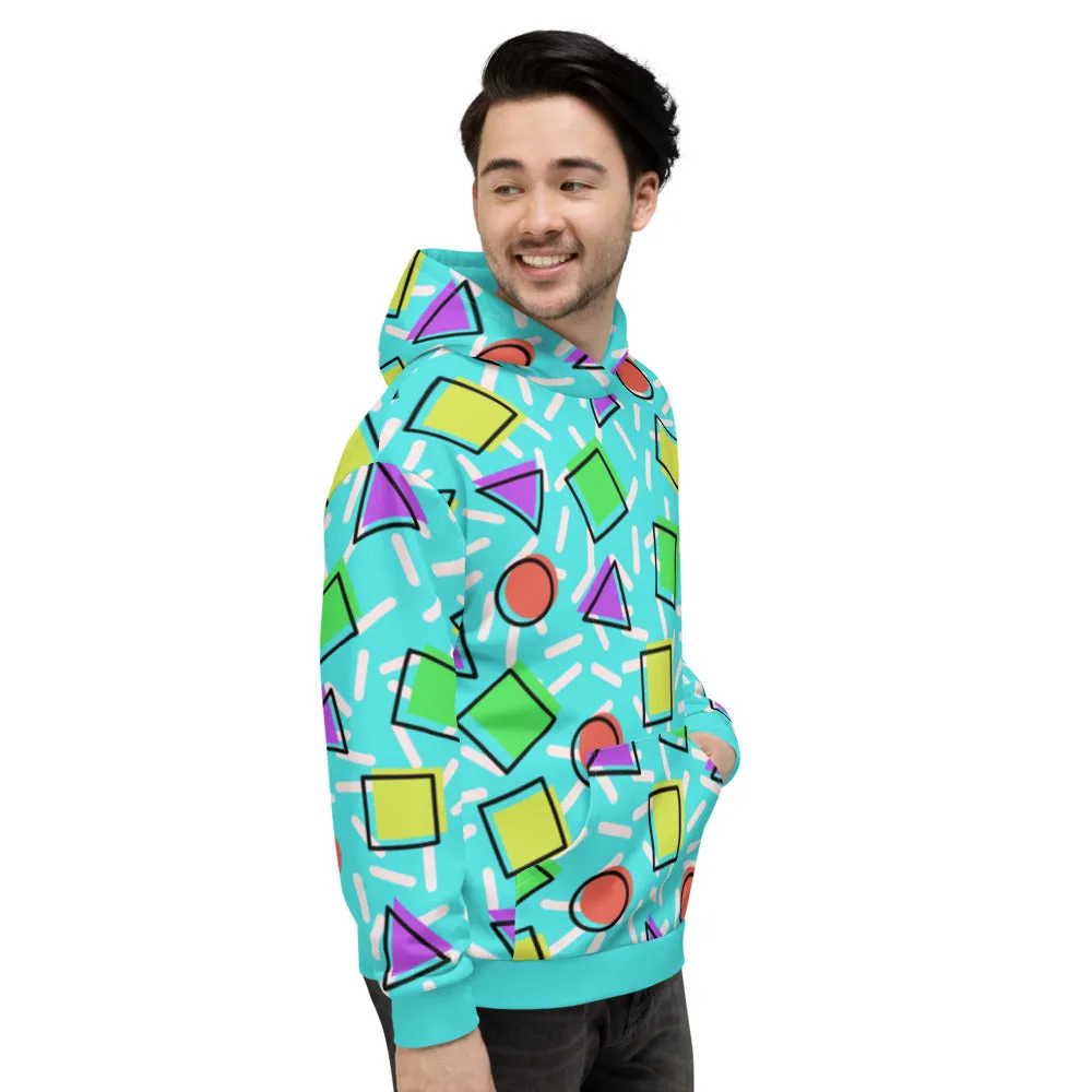 Unisex Hoodie, Geometric Memphis Blue