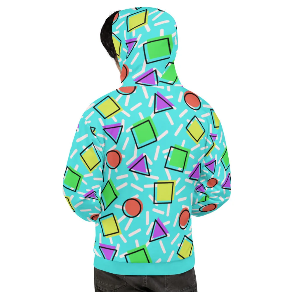 Unisex Hoodie, Geometric Memphis Blue