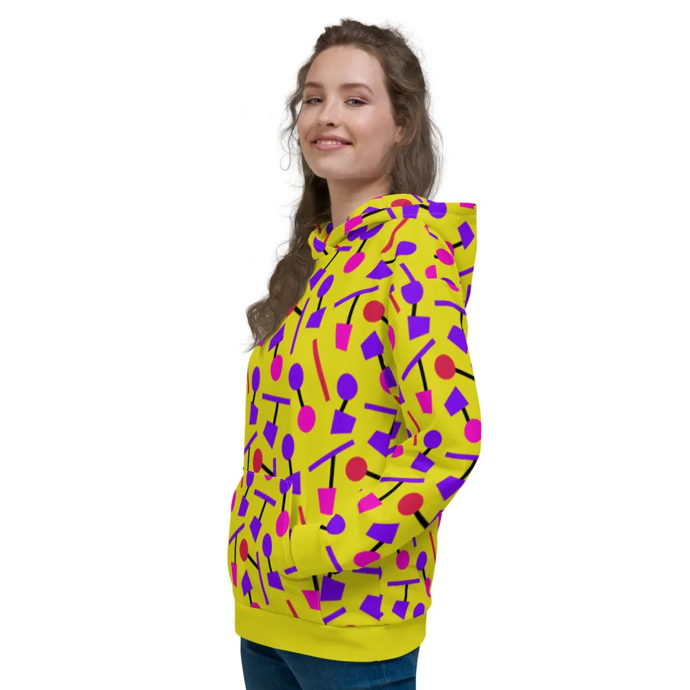 Unisex Hoodie, Geometric Memphis Yellow